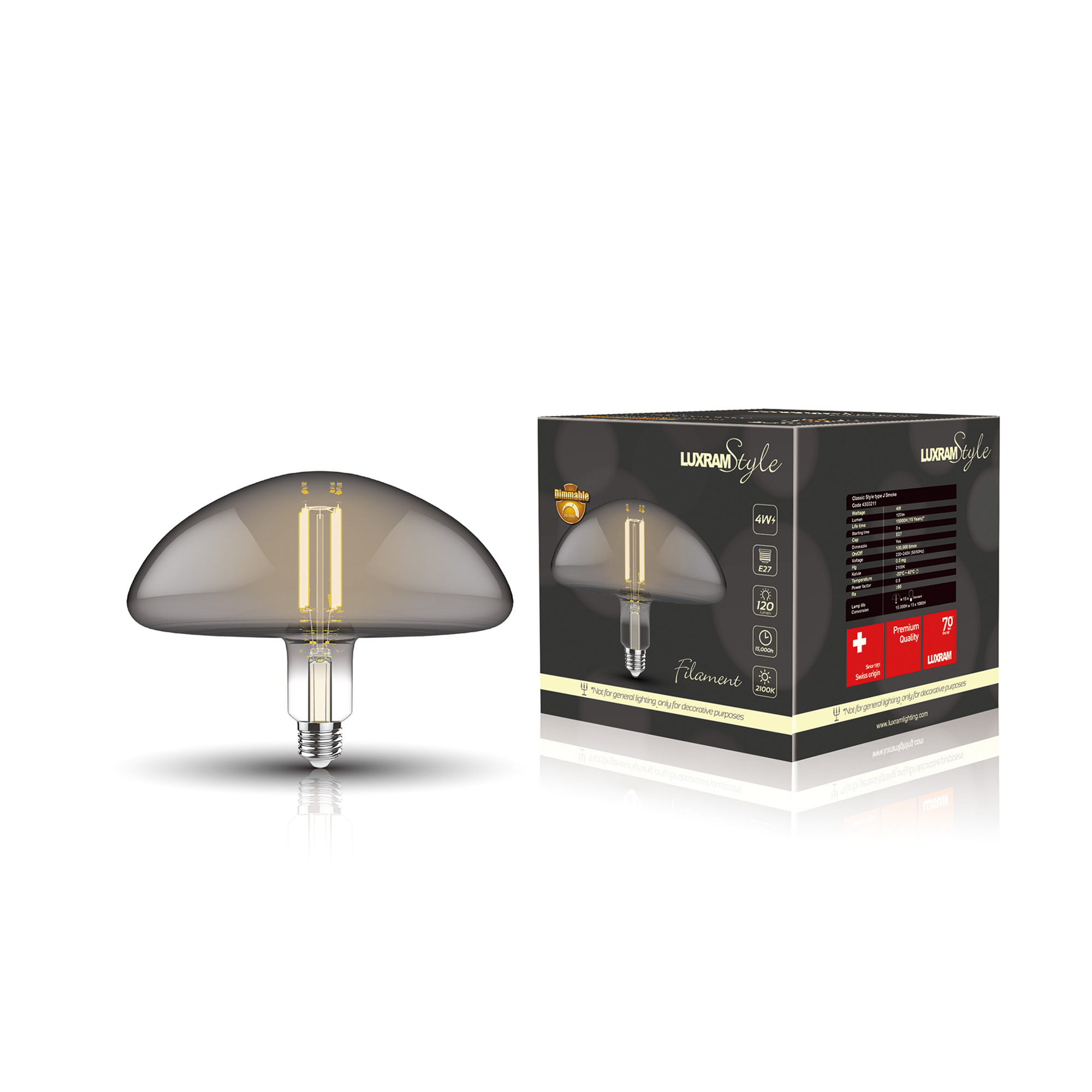 Classic Style LED Type J E27 Dimmable 4W 2100K 120lm 4300211  Luxram Classic Style